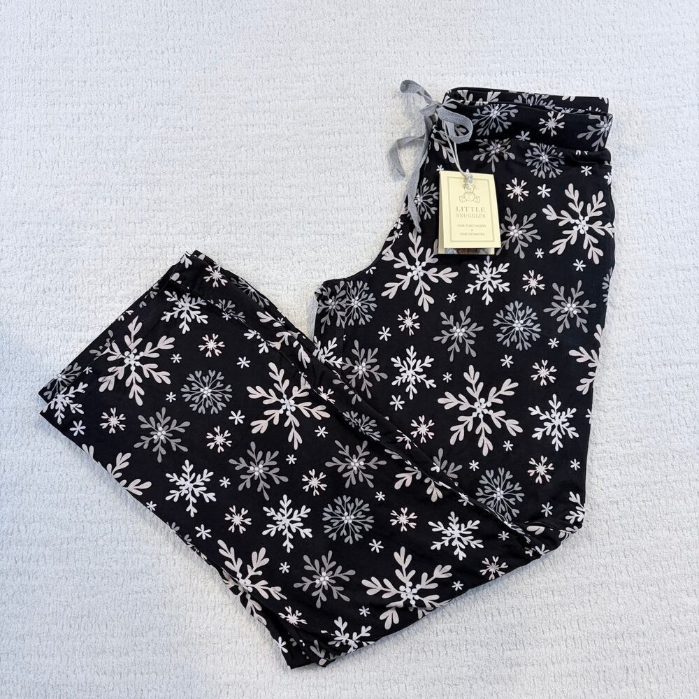 NWT Little Snuggles Black & White Snowflake Premium Bamboo Sleep Pants Large